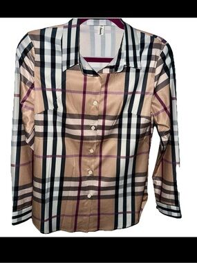 DIANDIAN DIDI Women’s Nova Check Print Blouse Size Medium Elegant Classy